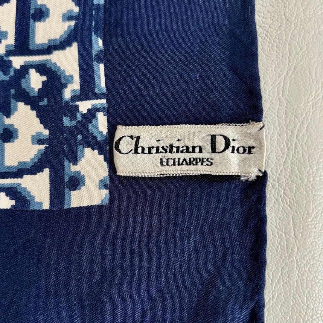 【クリスチャンディオール】トロッター スカーフ シルク100 ネイビー 紺色