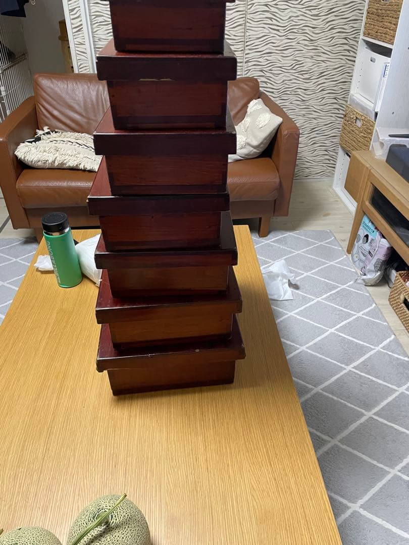 漆塗り　入れ子　7段　木箱　7個組　昭和レトロ　アンティーク　蓋付　ヴィンテージ