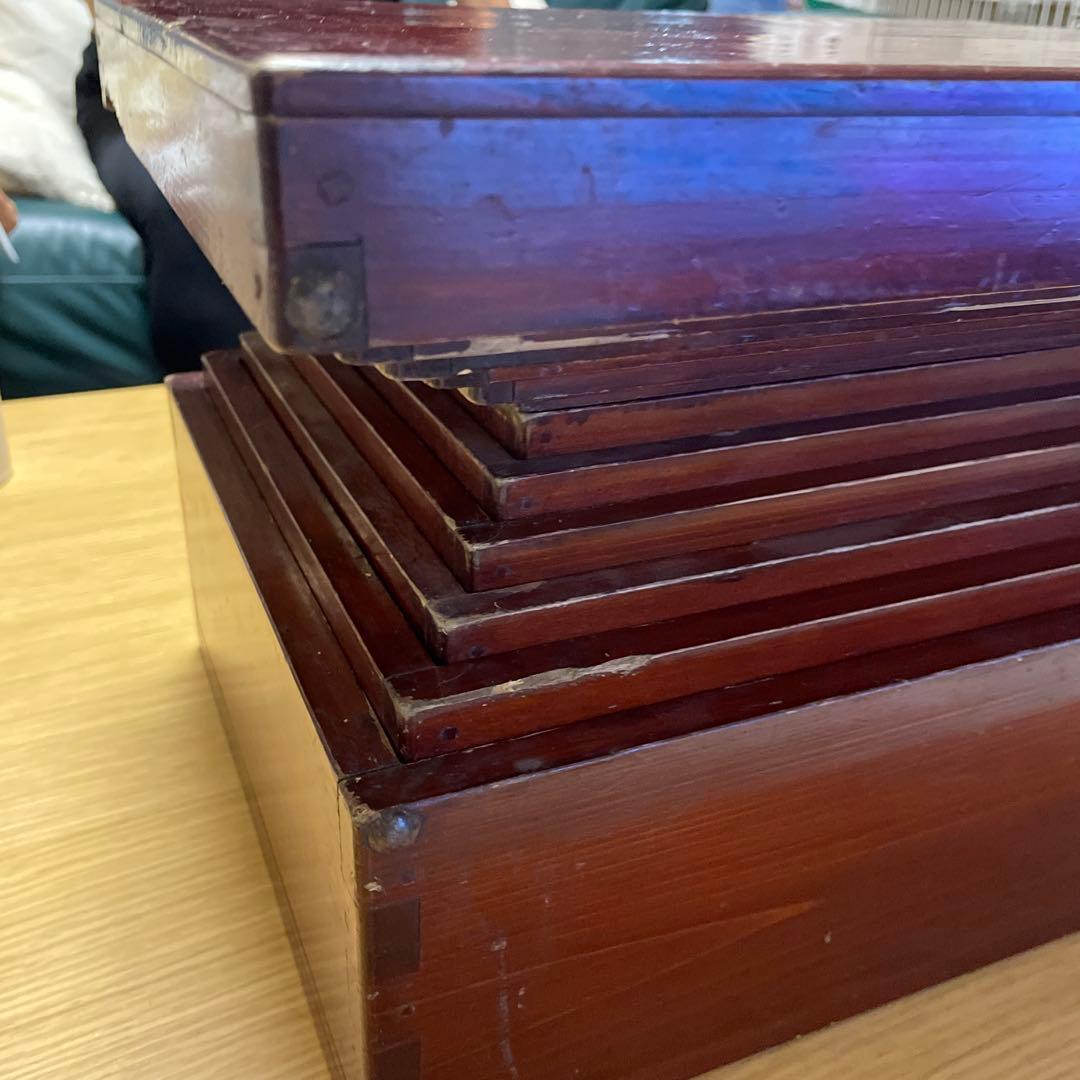 漆塗り　入れ子　7段　木箱　7個組　昭和レトロ　アンティーク　蓋付　ヴィンテージ