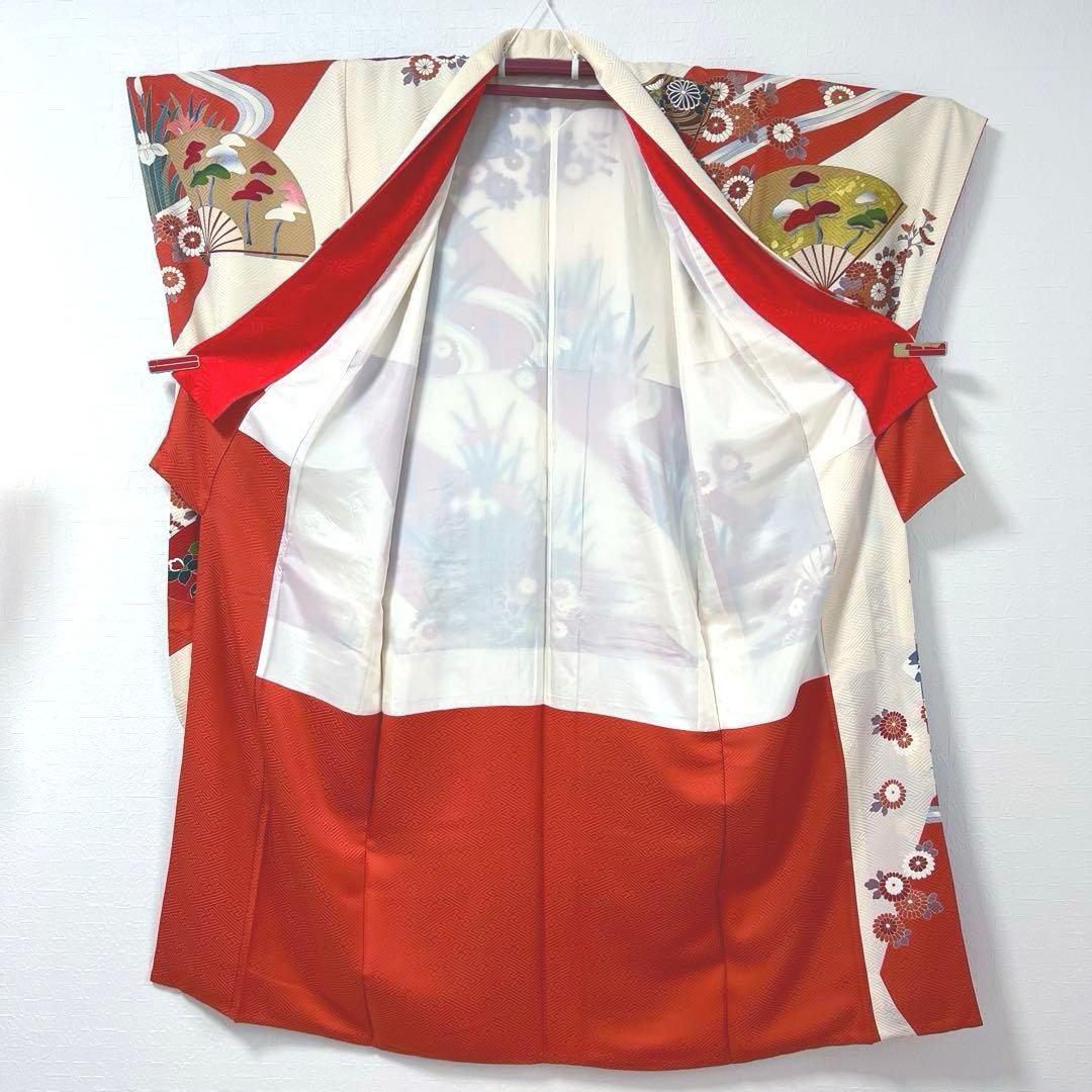 472 振袖フルセット 正絹 クリーム オフホワイト 赤 金彩 駒刺繍