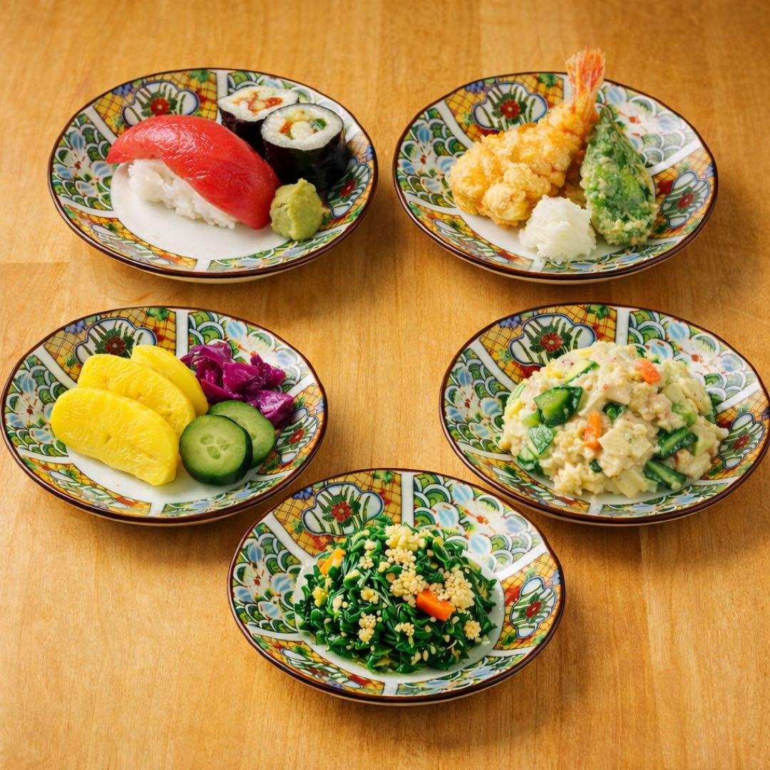 新品未使用・木箱入/佐藤走波 有田焼 華やか色絵 鉢5客＋皿5枚セット 年始め◎