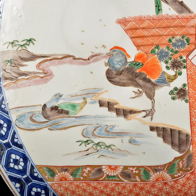 伊万里焼　古伊万里　錦手　花鳥文盤　大皿　飾皿　直径約60cm　V　R5955B