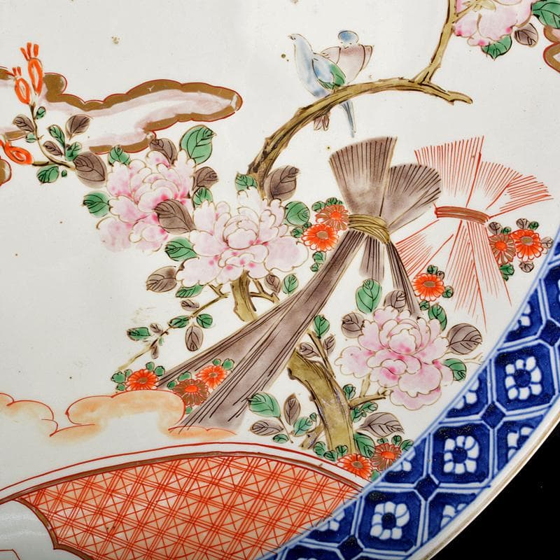 伊万里焼　古伊万里　錦手　花鳥文盤　大皿　飾皿　直径約60cm　V　R5955B