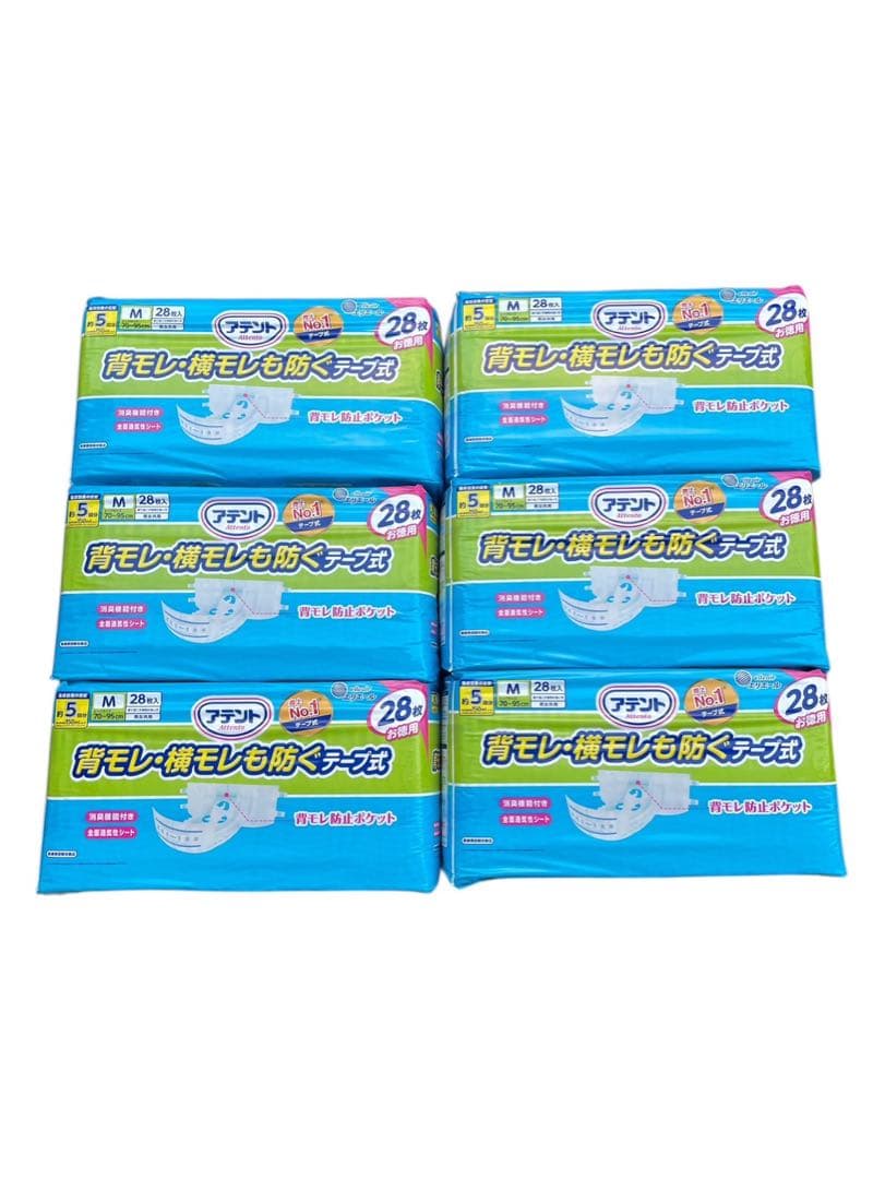 アテント 背モレ・横モレも防ぐテープ式 Mサイズ 5回分 28枚入 6パック