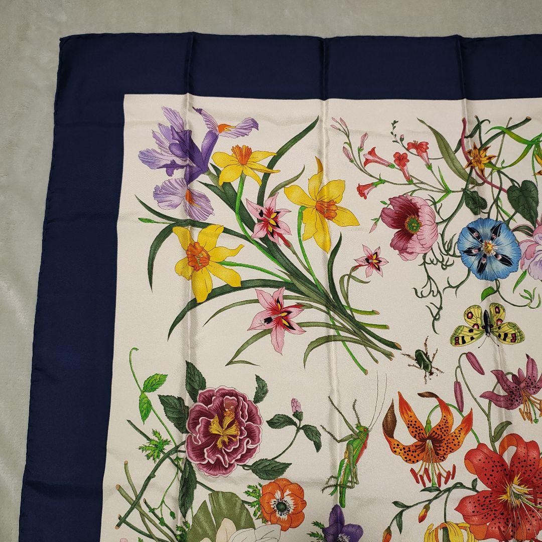GUCCI グッチ ヴィンテージ シルク スカーフ フローラ 花 昆虫 蜻蛉 蝶