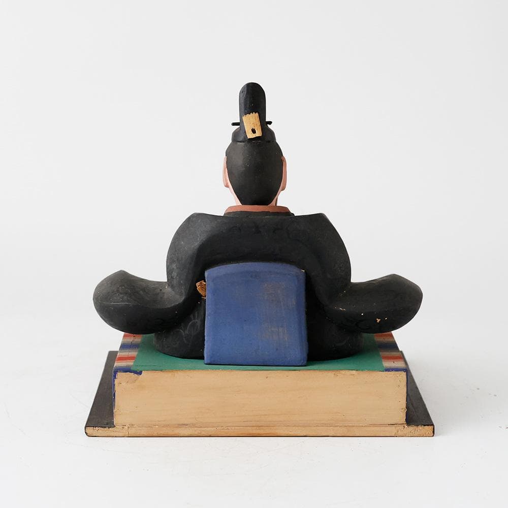 時代年代物 木彫 彩色 玉眼 天神像 天神様 菅原道真公 学問 書道誠実の神共箱