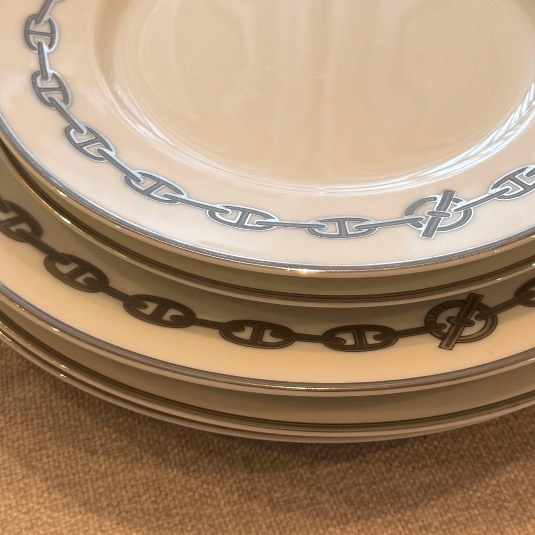 HERMES プレート3枚セット シェーヌダンクル 27cm プラチナ