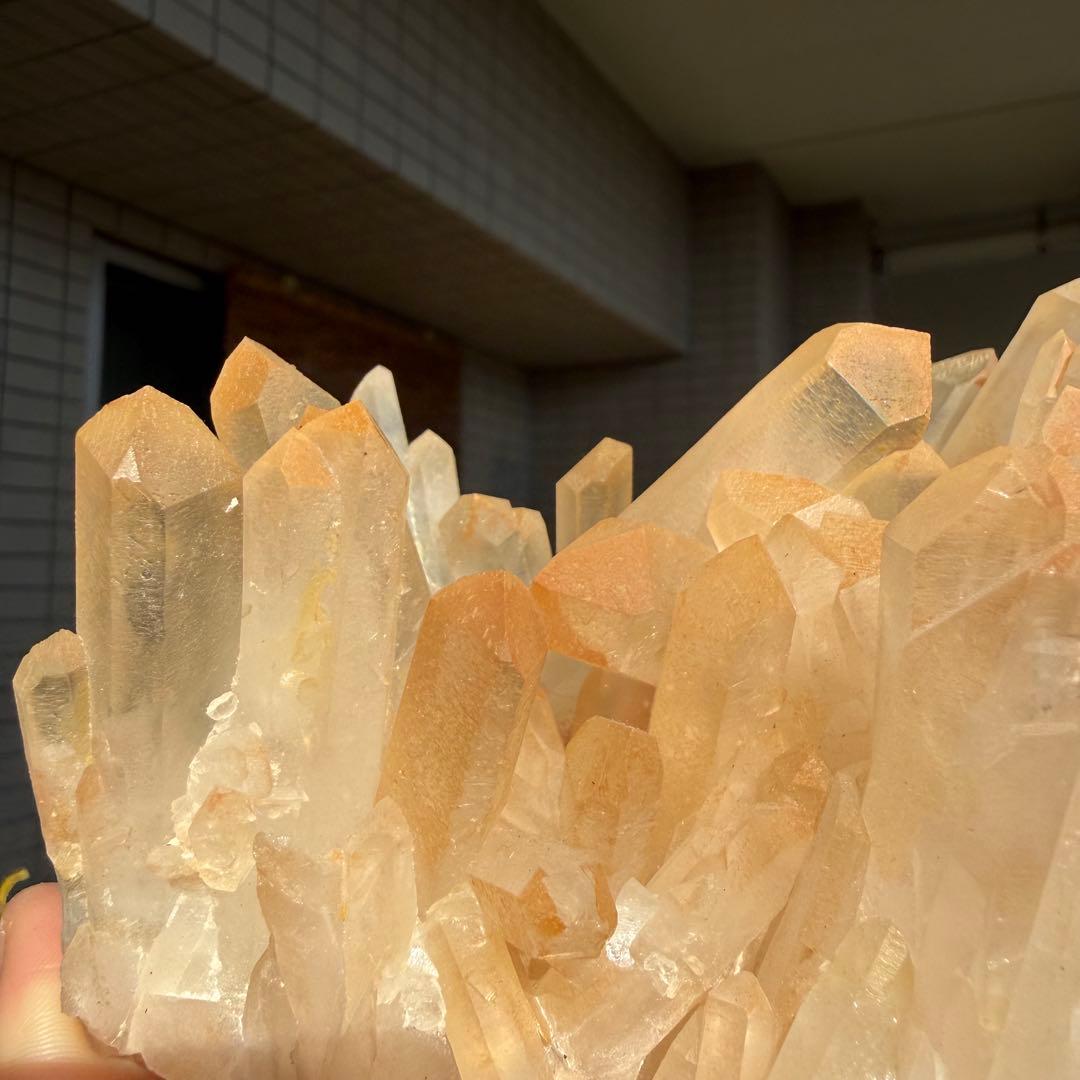 自然色　水晶クラスター　ピンク　オレンジ 748g 水晶　原石　自然石P⑤