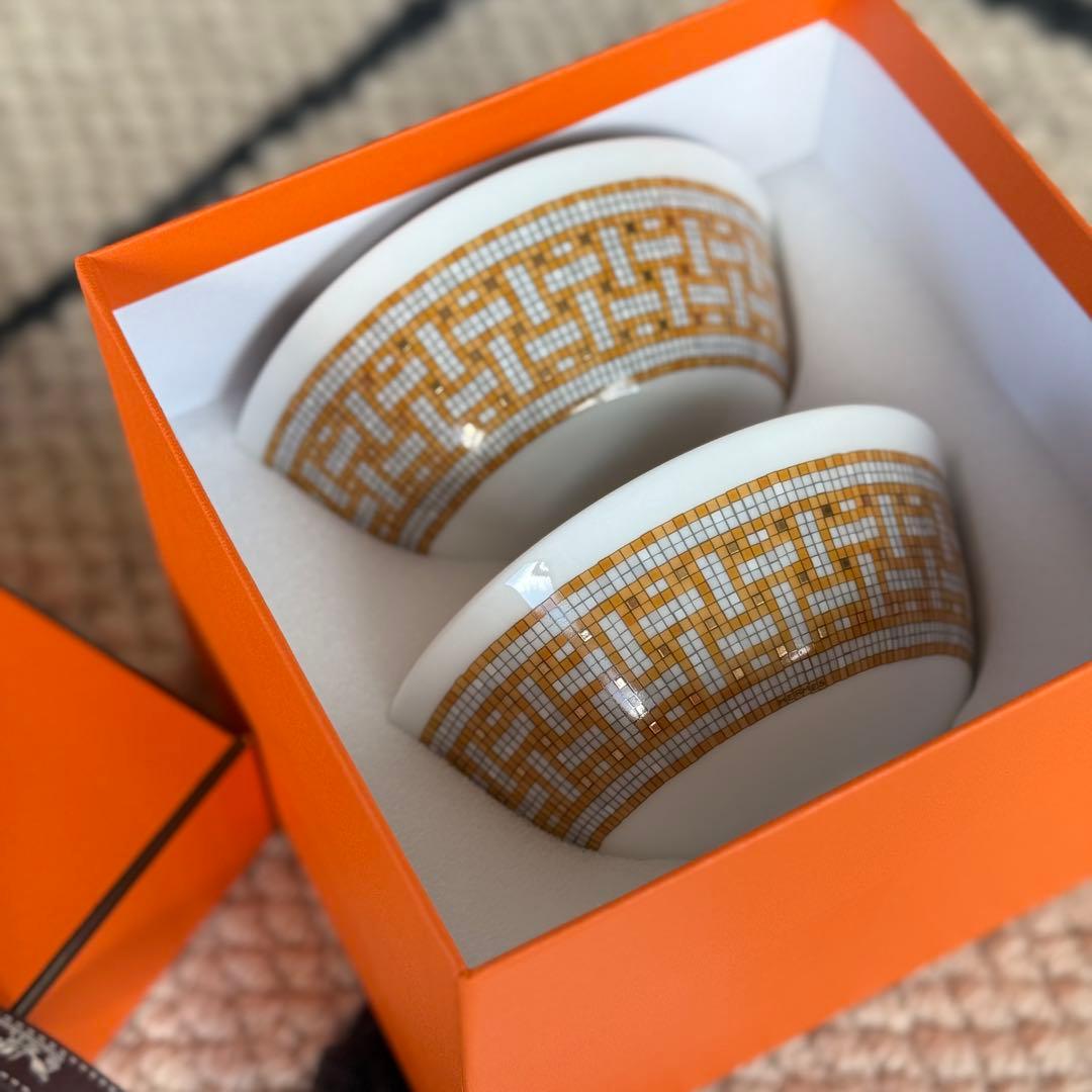 新品★ エルメス　モザイク24 ゴールド　ライスボウル　茶碗ペア　ニ個セット