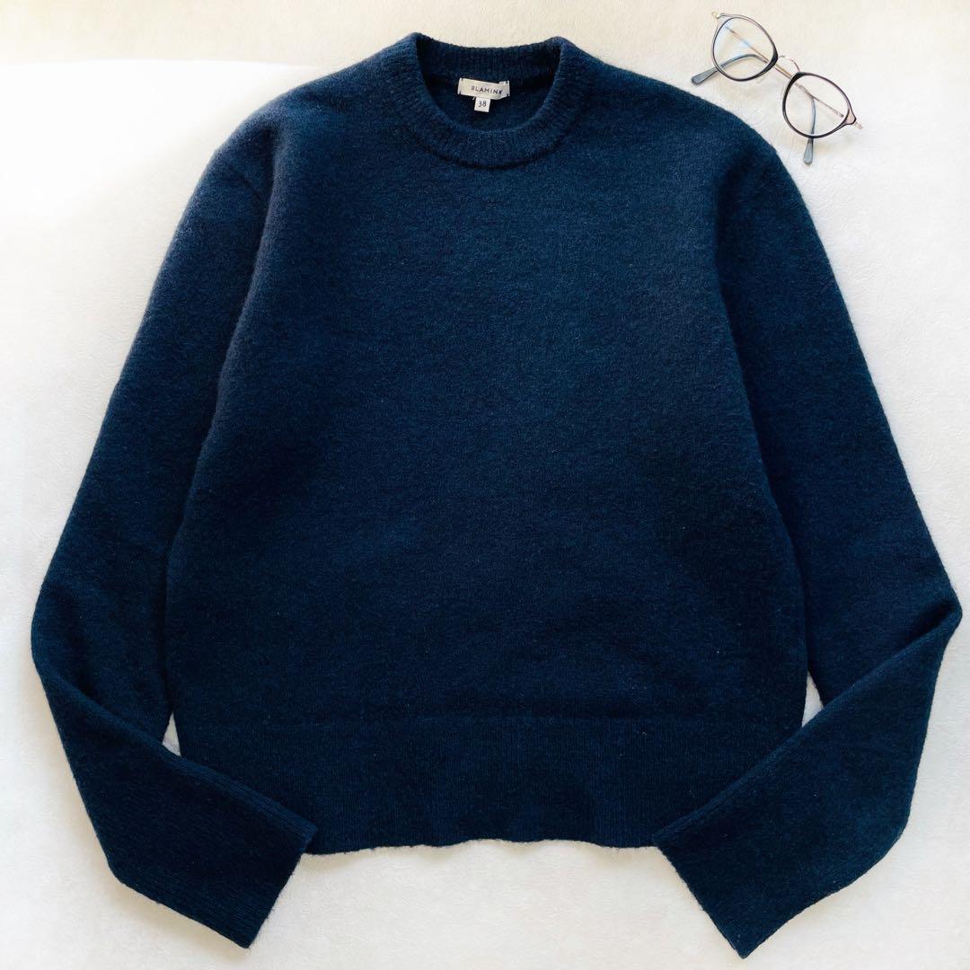 美品✴︎Blamink ヤク混 クルーネック ニット 38 ネイビー ブラミンク