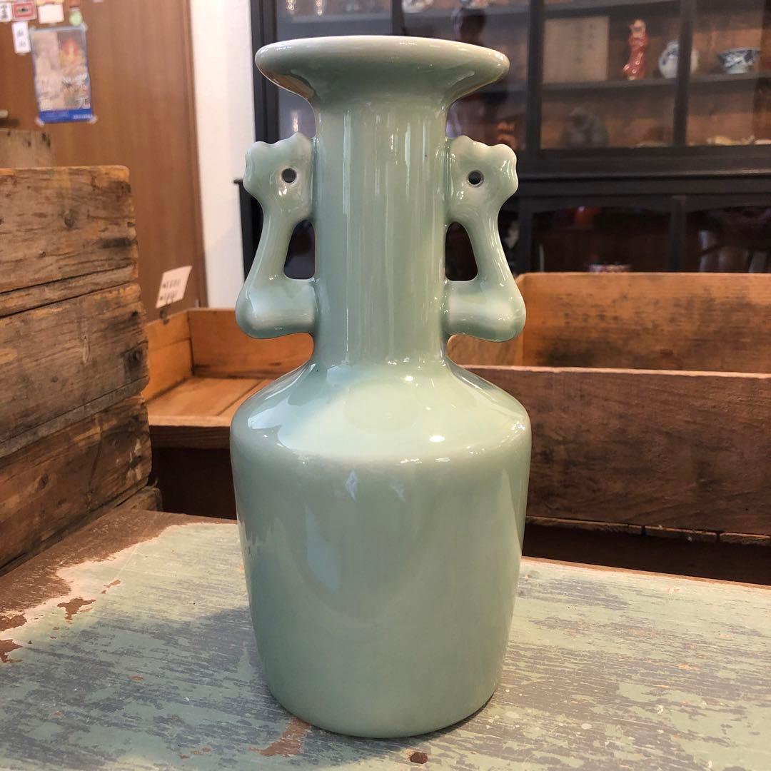 仿宋青磁鳳凰耳瓶 花瓶 共箱