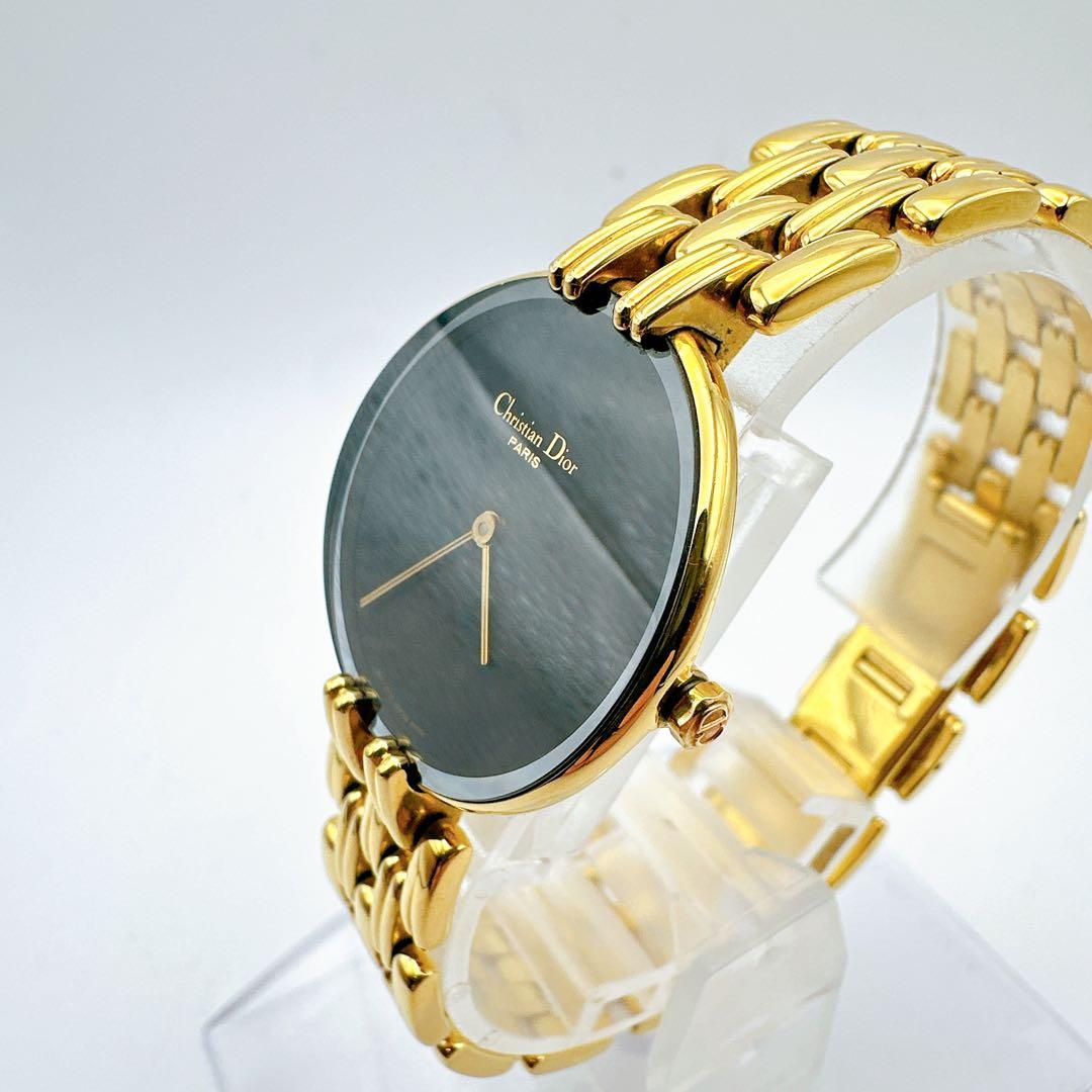 美品 稼動品 クリスチャンディオール バギラ ゴールド 黒文字盤