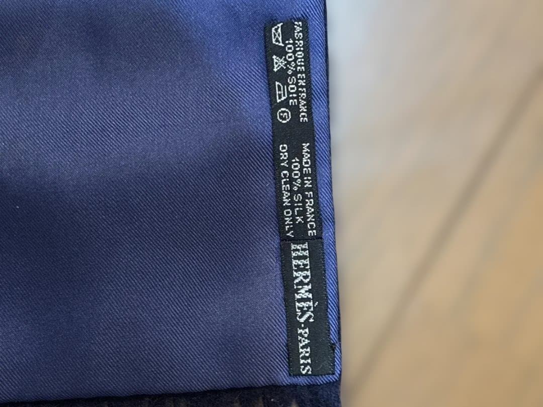 HERMES エルメス カシミヤ混×シルク リバーシブル マフラー ネイビー