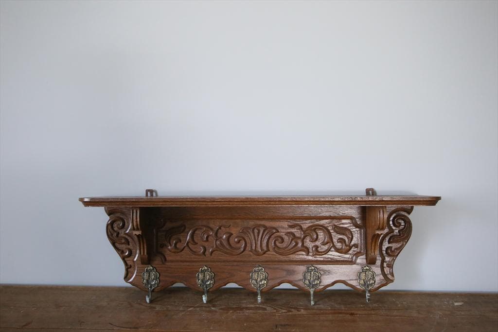 フランスアンティーク木製ウォールフック/壁掛けラック/シェルフ(84-55)