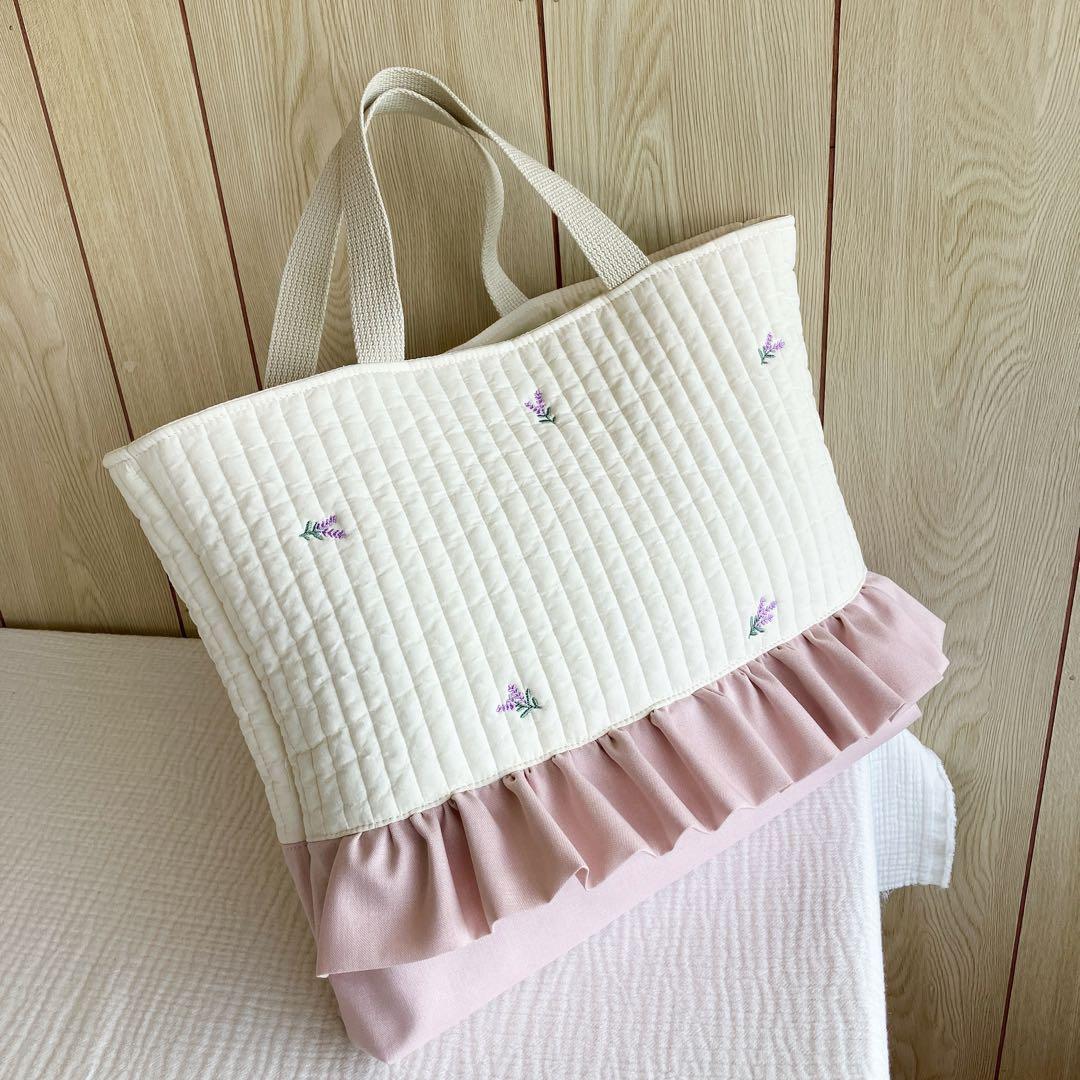 ヌビ　A4 トート　レッスンバッグ　ピンク　イブル　ラベンダー　花　紫　パープル