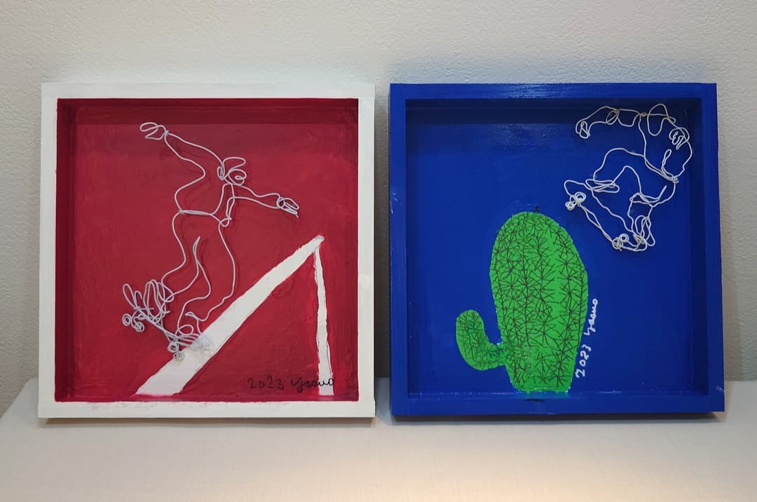 イラストレーター 田中靖夫 2023年 新作 針金アート スケボー 原画