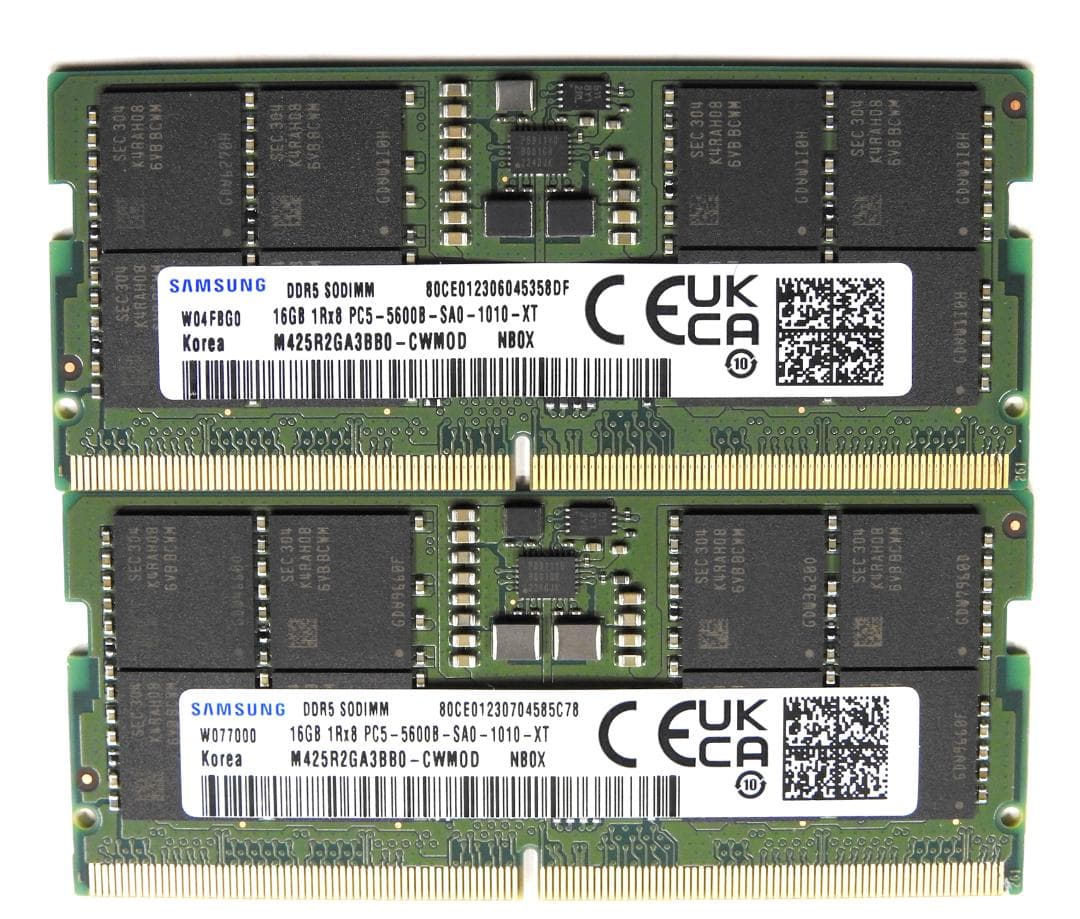 メモリー　ノートPC用SAMSUNG　DDR5　16GB×２枚＝32GB
