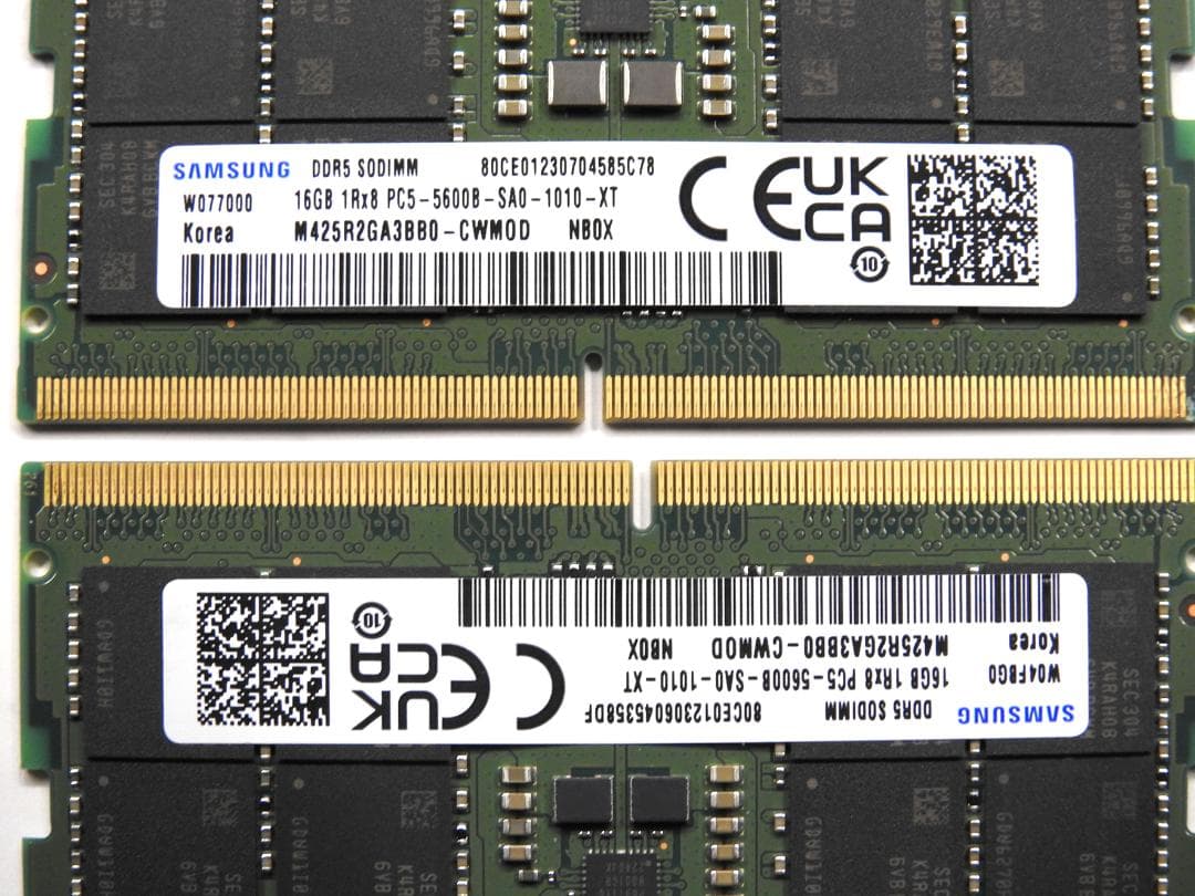 メモリー　ノートPC用SAMSUNG　DDR5　16GB×２枚＝32GB