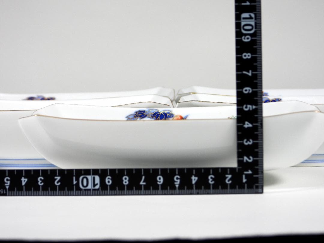 深川製磁 染錦花丸紋 長角皿　刺身皿5枚