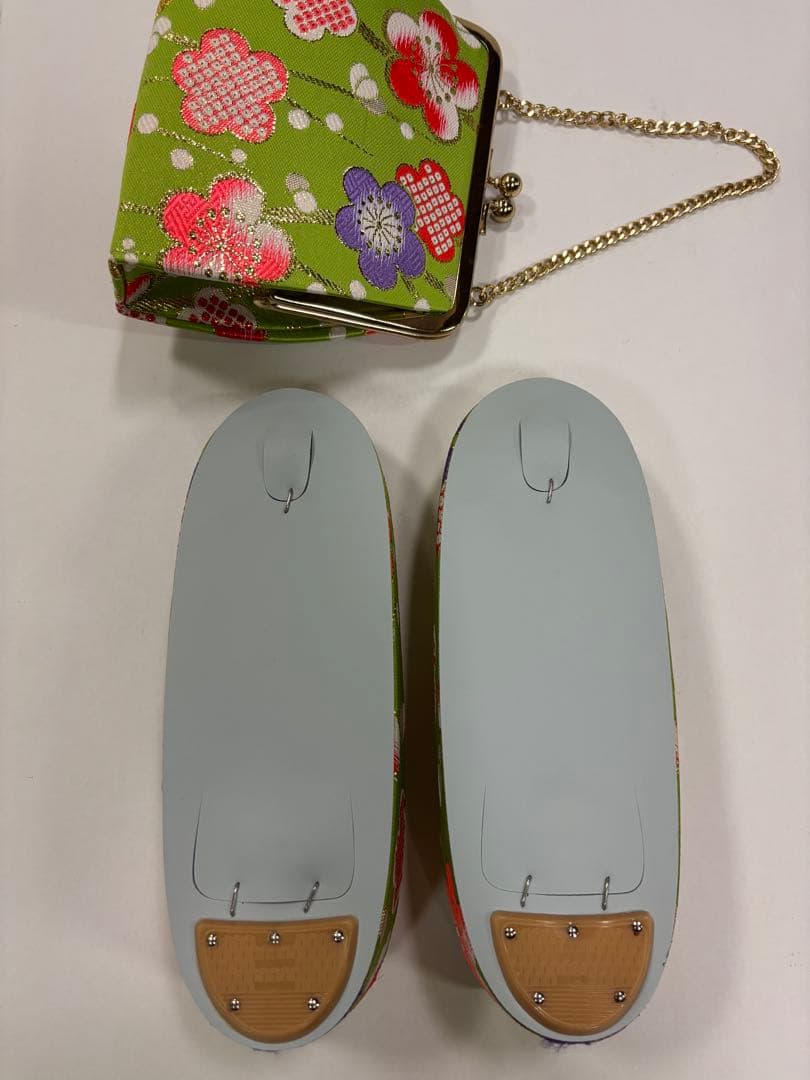 七五三　新品　結び帯セット　黄緑　梅　鹿子柄　カラフル装飾　日本製