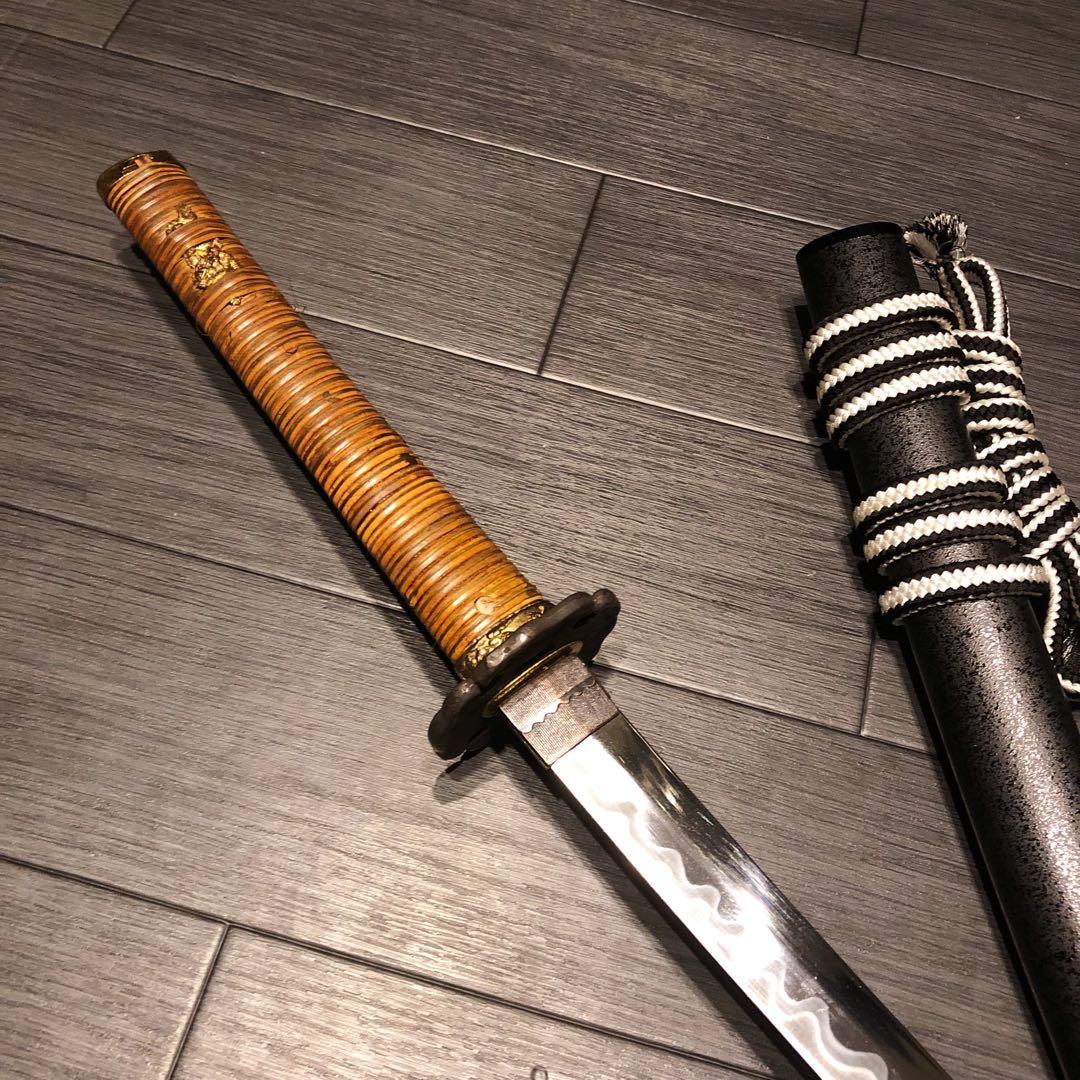 高級模造刀　籐巻拵え　高級居合刀　白黒結び　合金　籐巻柄