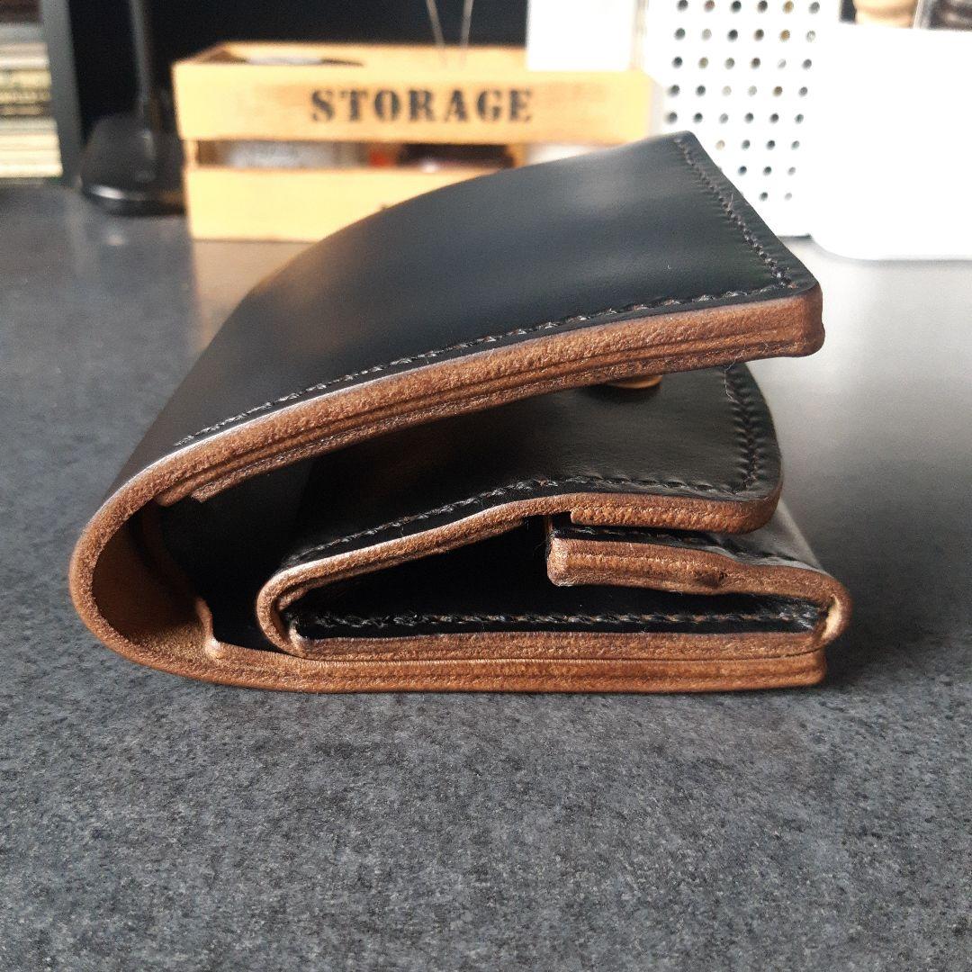 特厚★HORWEEN★クロムエクセル　二つ折り財布 　オールブラック　特別仕様