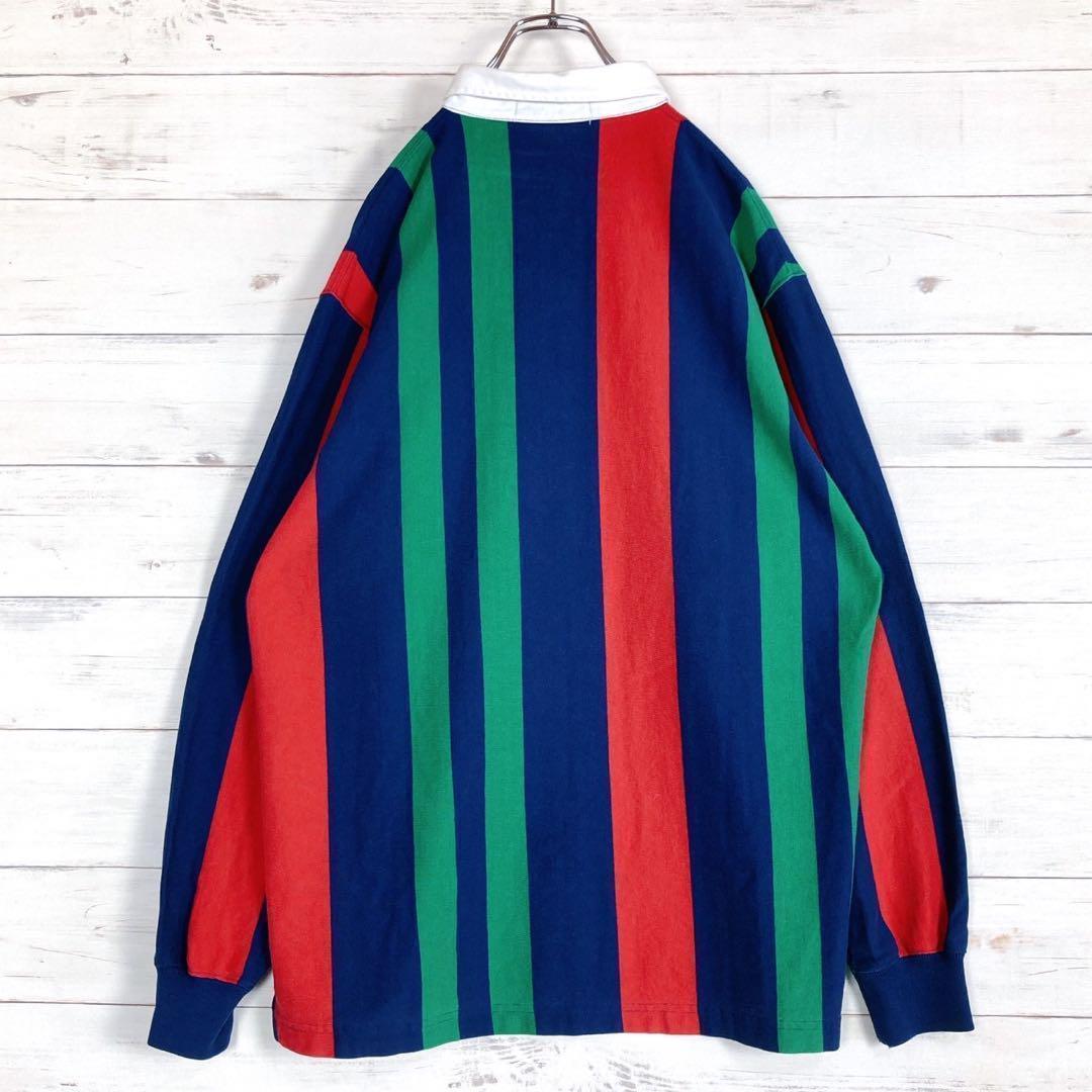 《美品》ポロバイラルフローレン☆M☆ラガーシャツ☆刺繍☆マルチストライプ☆M