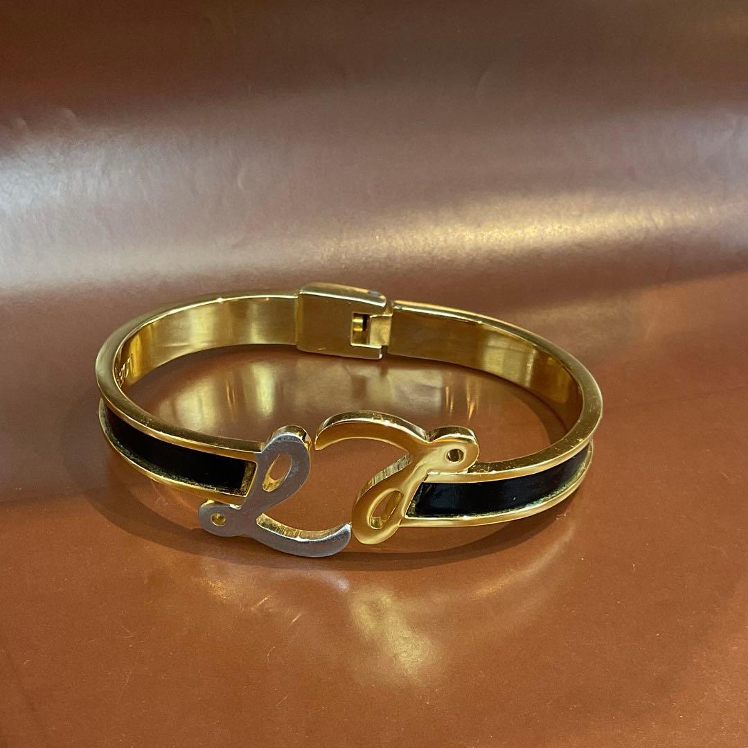 ロエベ LOEWE アナグラム ロゴ ブレスレット 刻印 ゴールド ブラック