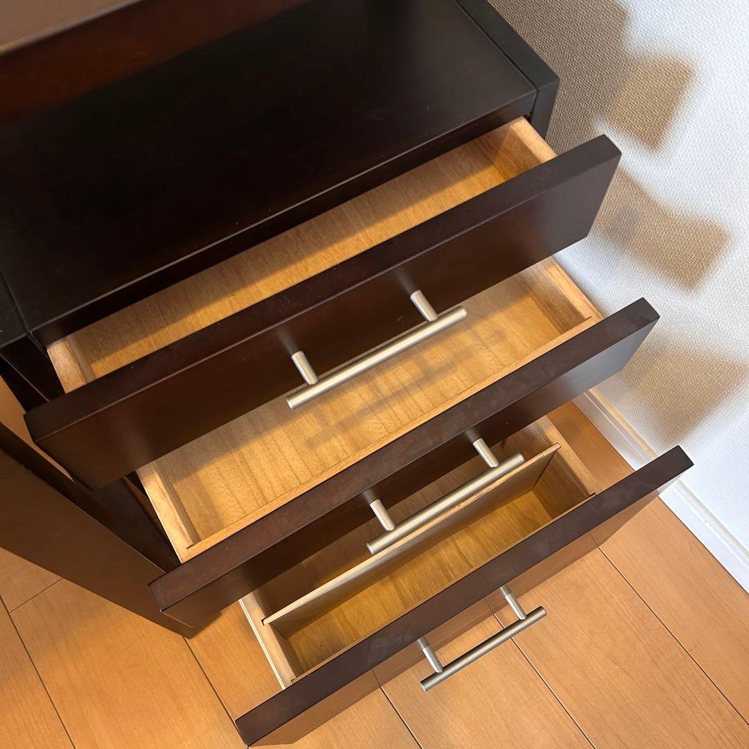 ACTUSダークブラウン木製 サイドテーブル 3引き出し　展示品