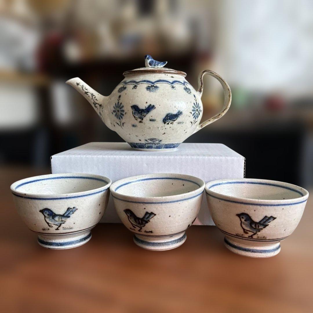 ✴️大幅値下げ✴️【中西申幸】鳥遊戯画急須と湯呑み茶碗チュンチュン3個セット