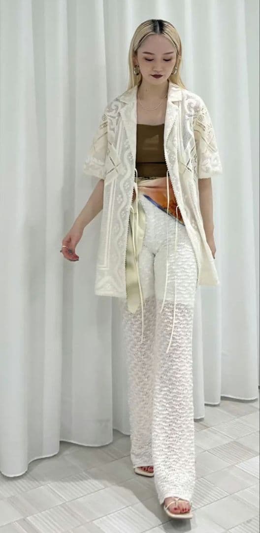 【ちょこ】Ameri VINTAGE レースコンビハーフスリーブジャケット
