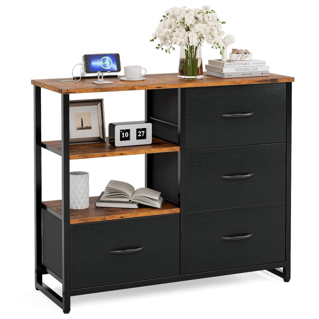 チェスト収納 タンス 棚付き リビング収納チェストUSBポート付き コンセント付