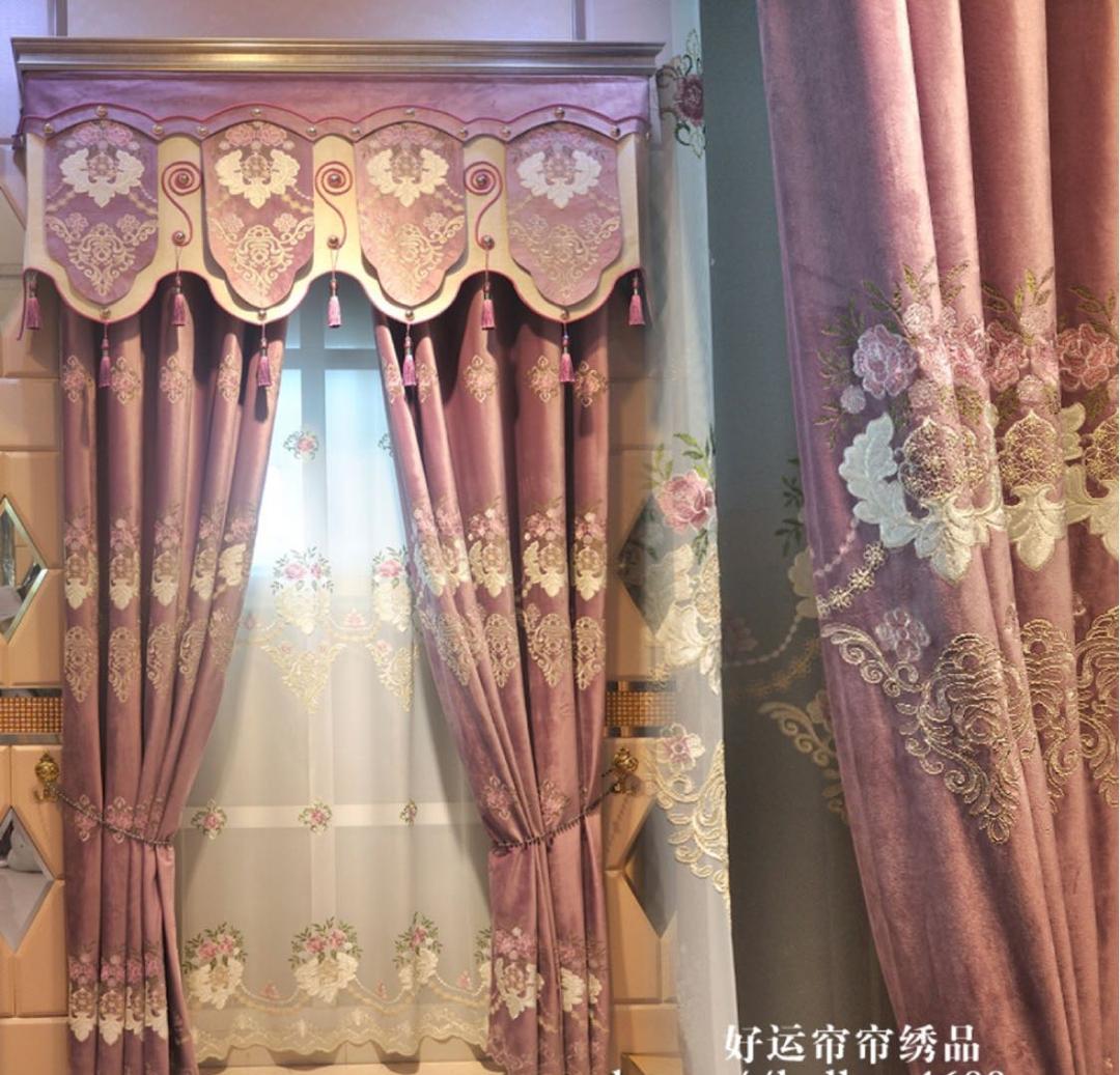 ヨーロピアン　レースカーテン   カーテン　ポールカーテン　刺繍