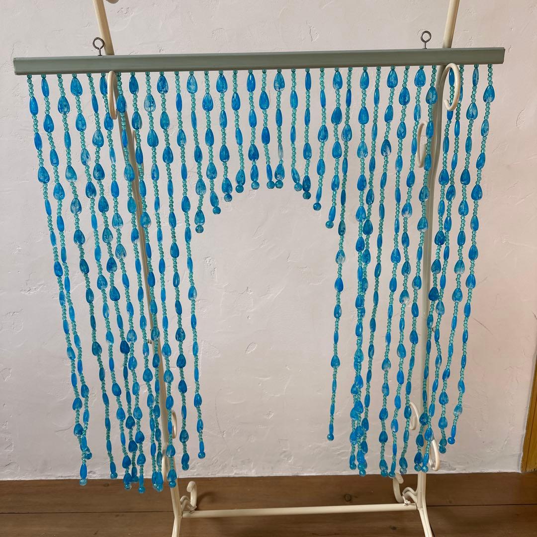 昭和レトロ　ビーズのれん　当時物　レトロポップ　ブルー　懐かしい　希少　アーチ