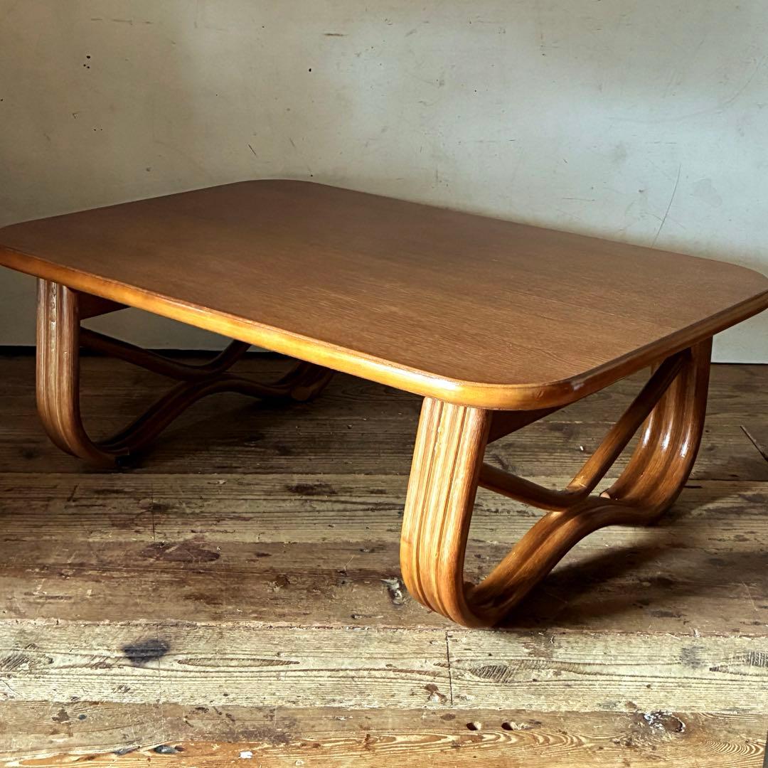 レトロ ヴィンテージ 折り畳み式 センターテーブル ラタン脚