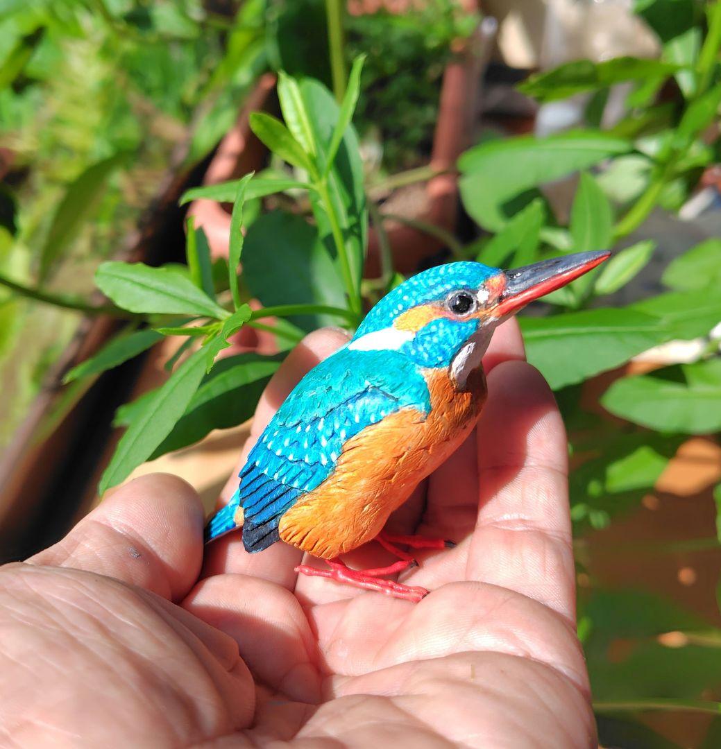 小さなバードカービング カワセミ 野鳥 木彫り フィギュア