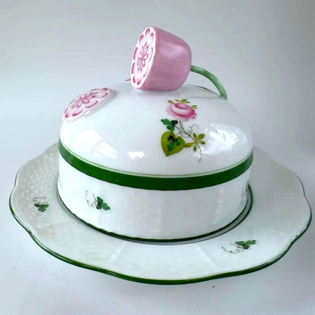 ヘレンド　バターディッシュ　蓋付きバター入れ　バター皿　ウィーンの薔薇