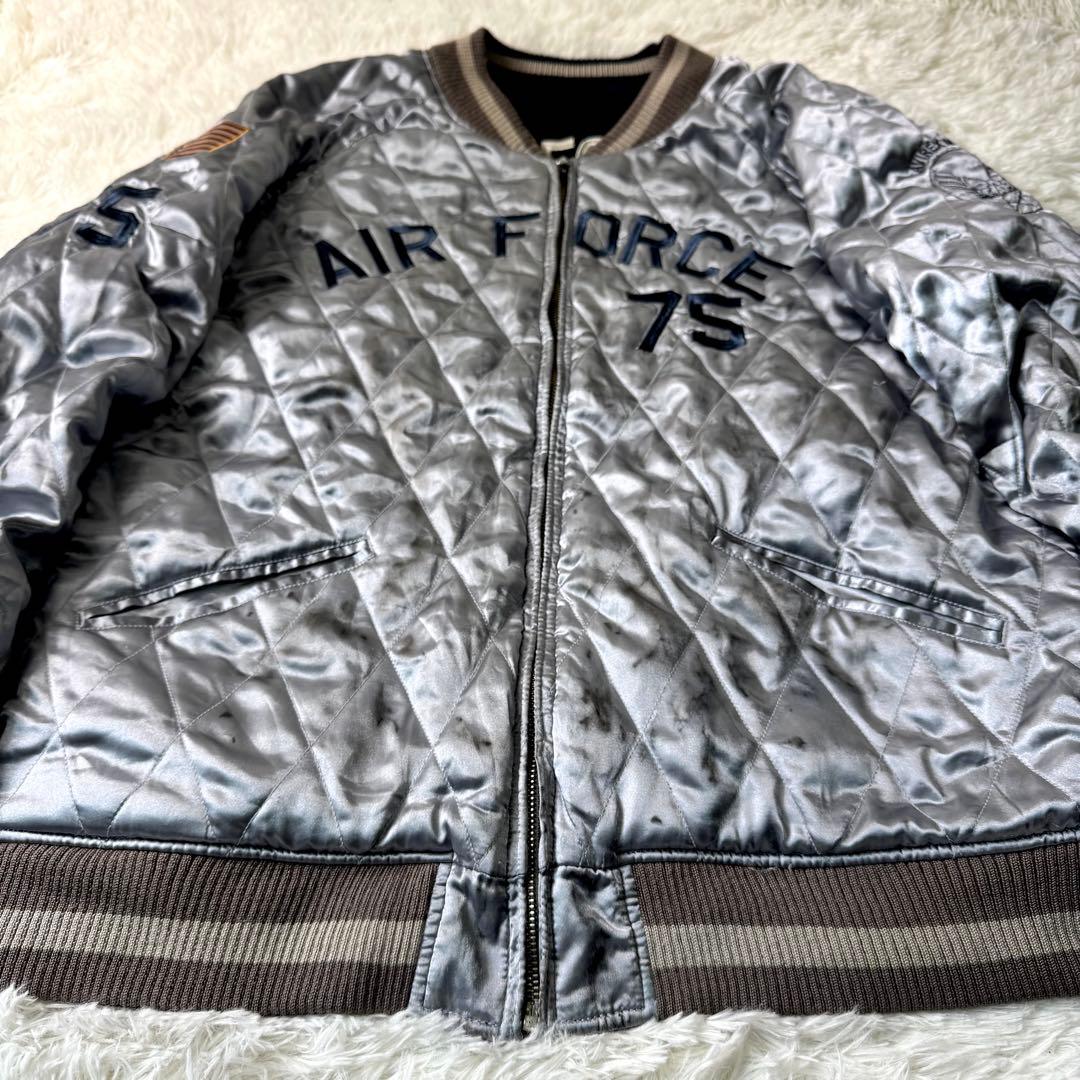 希少/XLサイズ✨AVIREX スカジャン　別珍　ベロア　キルティング　ワッペン