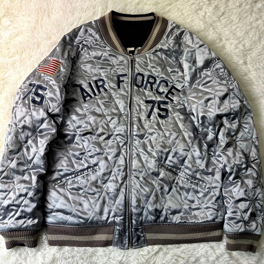 希少/XLサイズ✨AVIREX スカジャン　別珍　ベロア　キルティング　ワッペン