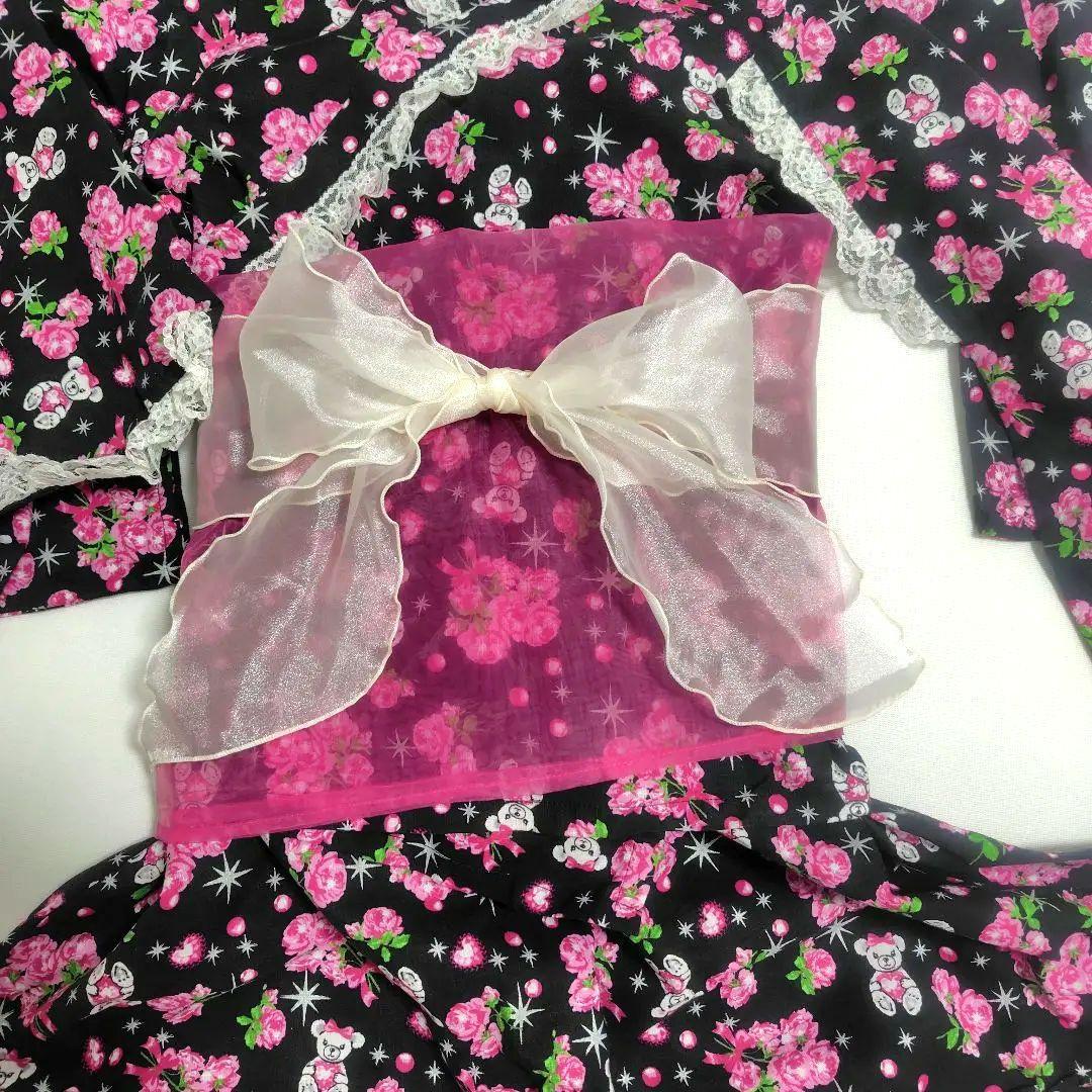 浴衣ドレス　薔薇柄　地雷系　平成姫ギャル　160cm和ロリY2K兵児帯セット売り