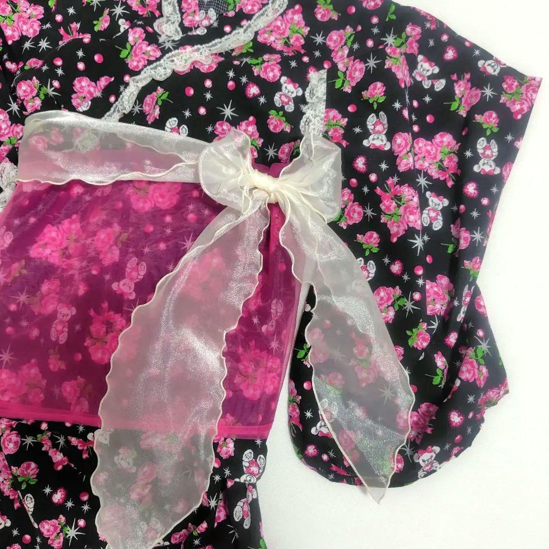 浴衣ドレス　薔薇柄　地雷系　平成姫ギャル　160cm和ロリY2K兵児帯セット売り