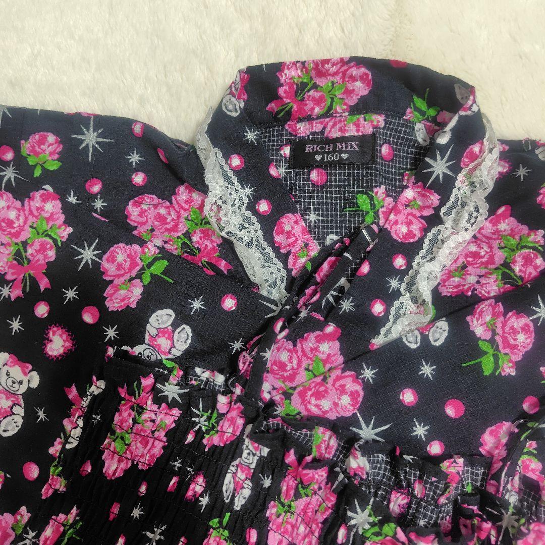 浴衣ドレス　薔薇柄　地雷系　平成姫ギャル　160cm和ロリY2K兵児帯セット売り