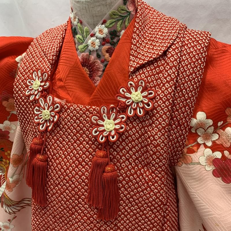 601ag34□七五三 三歳 女児 着物&総絞り被布&長襦袢 金彩 鶴□状態良好