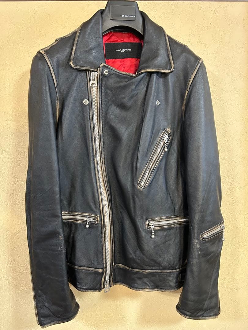 ナノユニバース　シープレザー　エレガントヴィンテージ加工　ダブルライダース