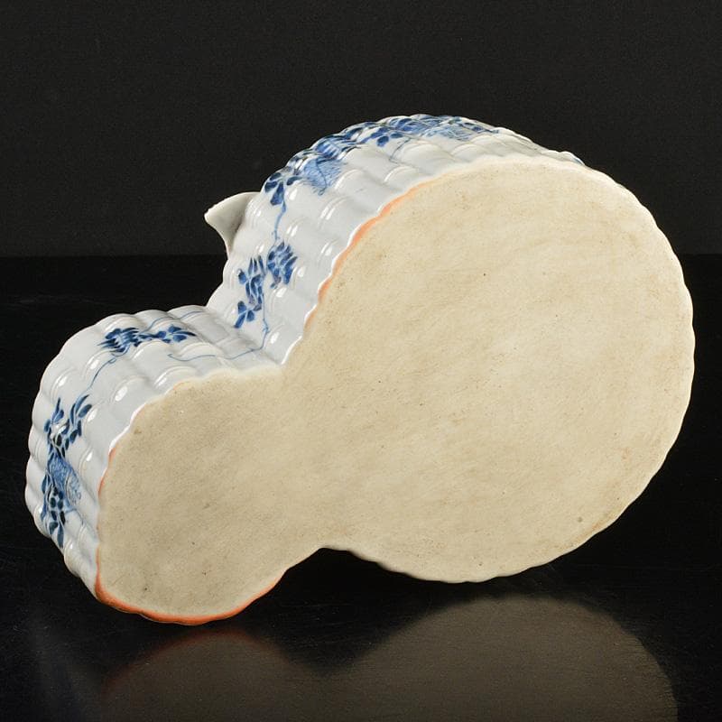 瀬戸焼　古瀬戸　書道具　染付　花鶴文　瓢箪形　筆洗　水盂　F　R7455