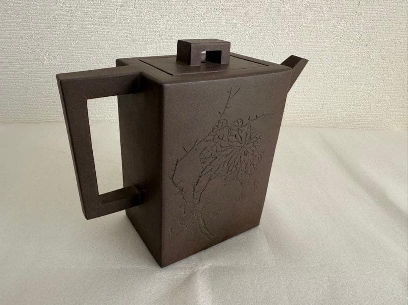 鉄画軒刻 胡耀庭製 紫砂 朱泥 急須