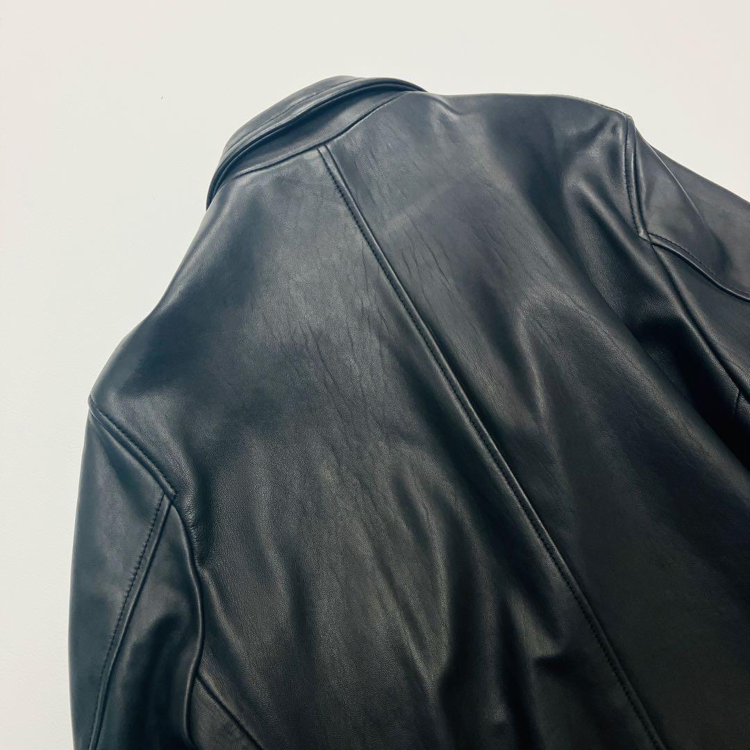【希少サイズ】　ビームス　ダブルライダースジャケット　ラムレザー　本革　黒　L