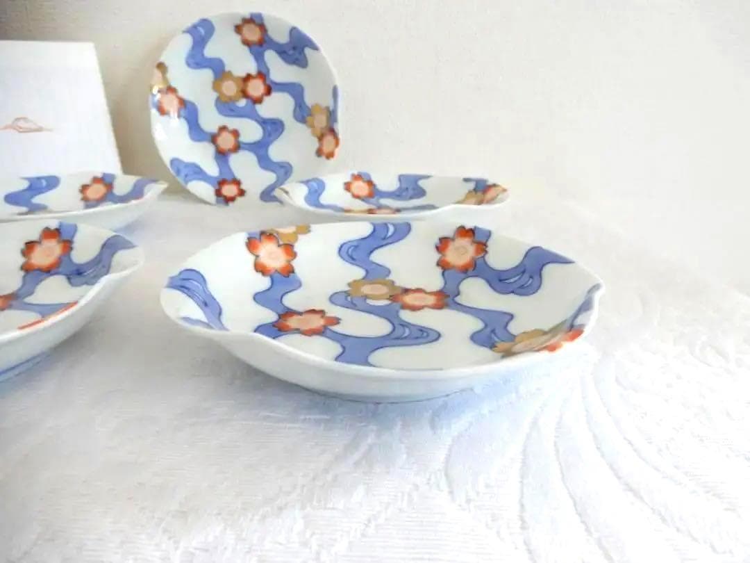 廃番希少　深川製磁【川に桜】銘々皿　取り皿　5枚　新品♬