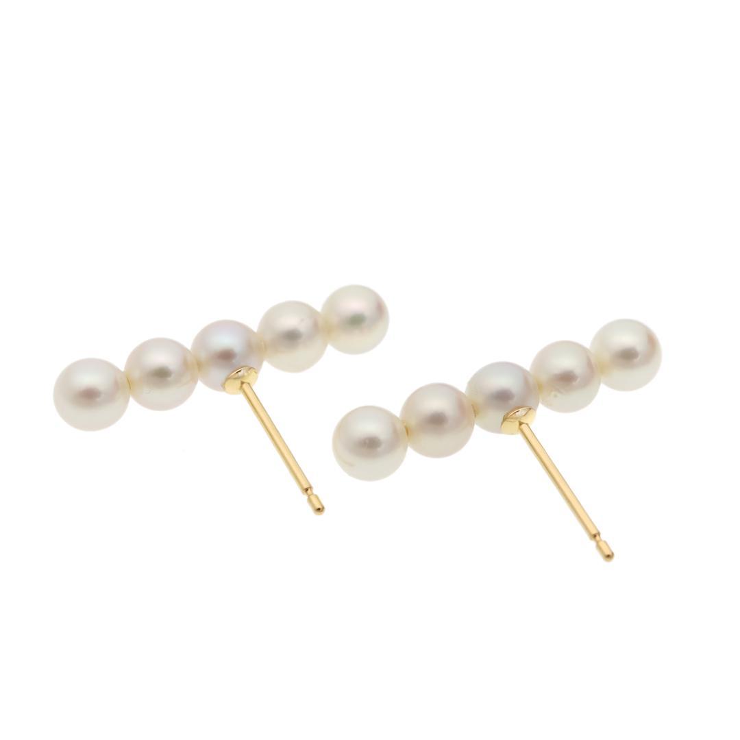5連あこや真珠ピアス K18YG あこや真珠3.5～4.0mm使用