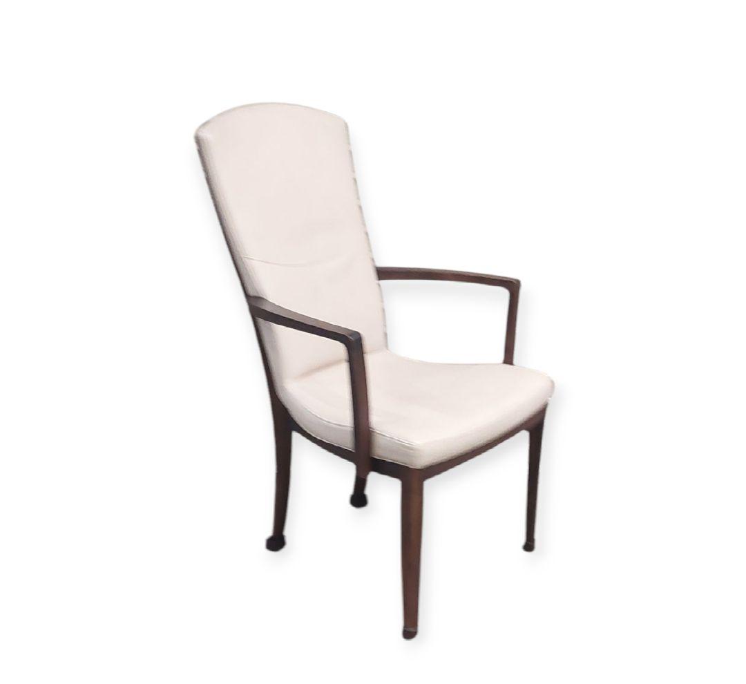 カリモク家具 アームチェア ダイニング パールホワイト 肘付椅子 本革